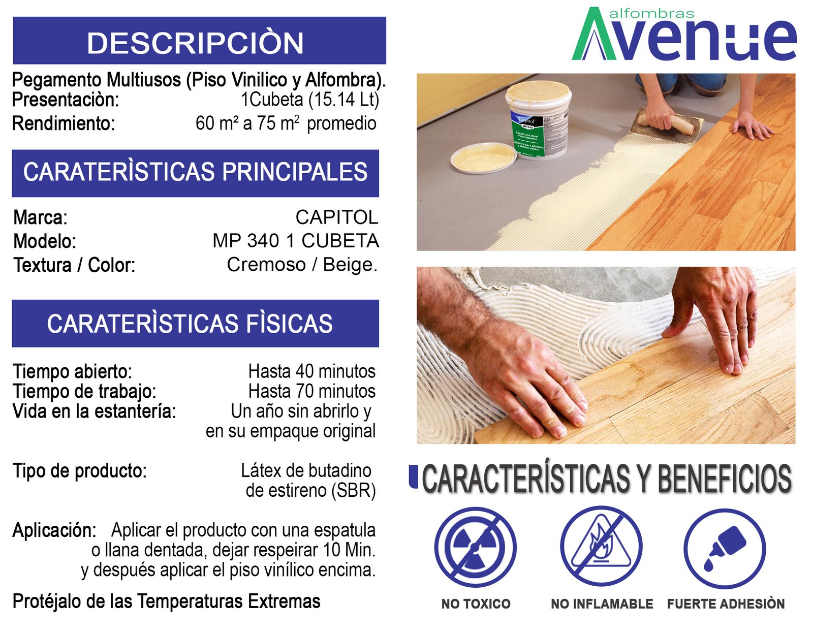 Pegamento para Piso Vinilico y Alfombra Capitol MP340 de Latex - Imagen 2