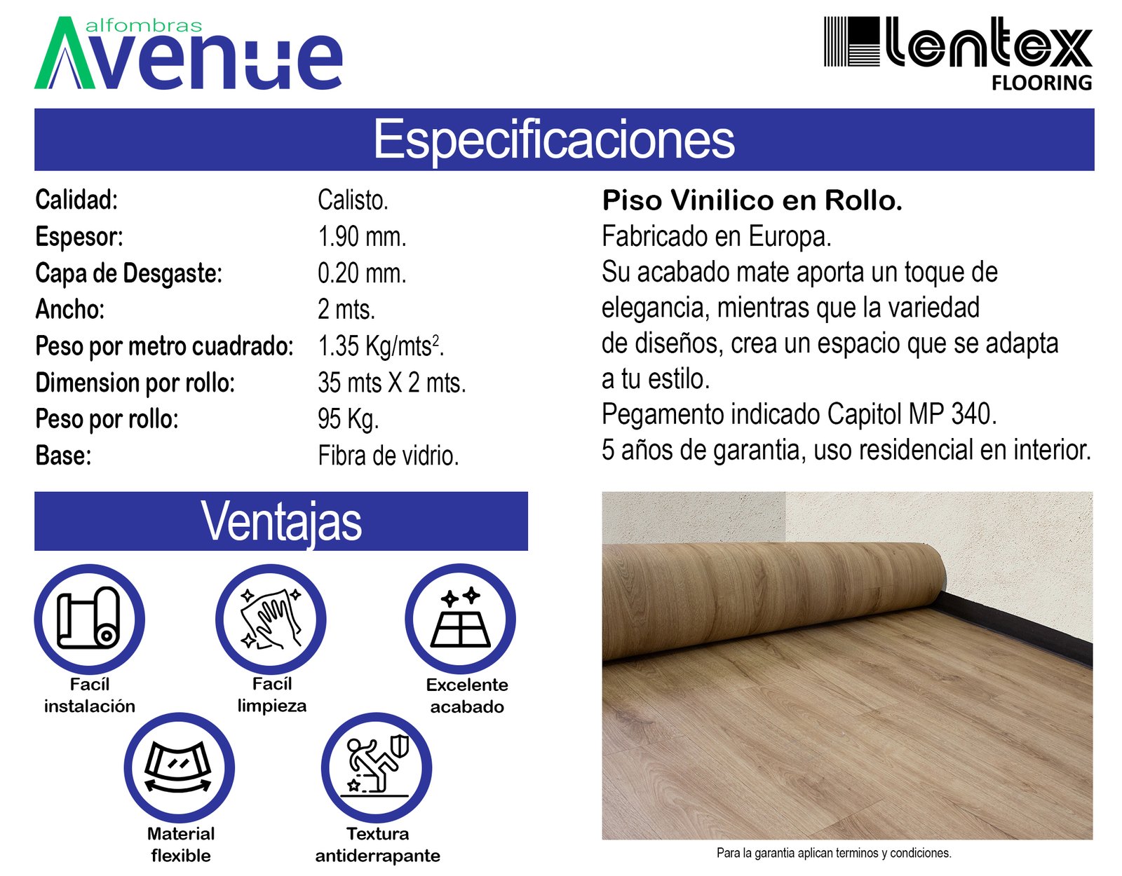 Piso Vinílico en Rollo Premium HUGO S37 1.90 mm 2 m de Ancho - Imagen 4